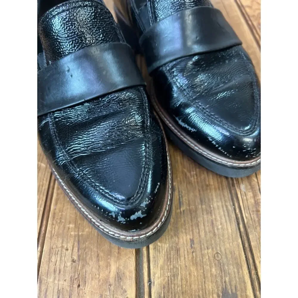 Paul Green women’s shoes Glossy Black patent leather Pointed-Toe chunky Loafers